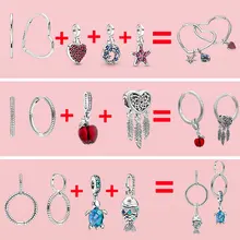 925 Sterling Silver Pendiente Hoop Earrings Match Charms DIY For Women Girls Fit Original Pandora Earrings Fine Jewelry Joyas
