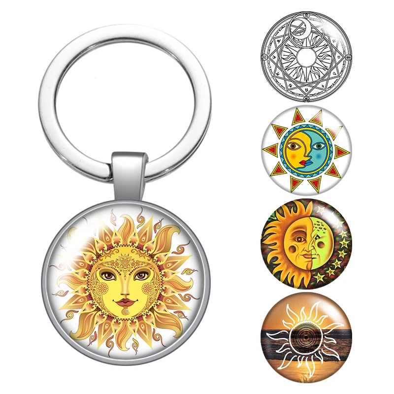 Sun&moon Rising Sun Glass Cabochon Keychain Bag Car Key Chain
