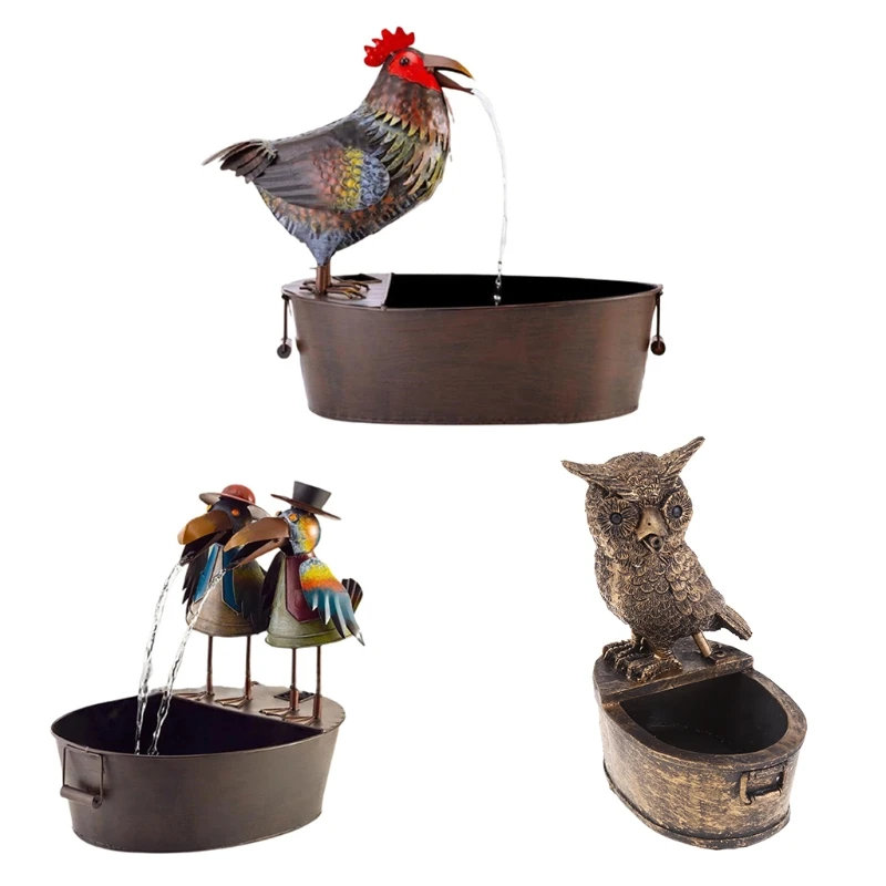 Fountain Yard Art Decoration Rooster Crow Owl Flowing Water Fountain Resin Craft new