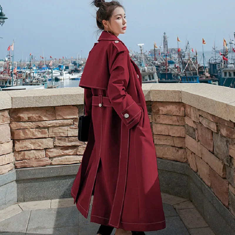 

Spring Windbreaker Long Overcoat Female Casual Light Luxury Outerwear Loose Belt Fashion Double-breasted Trench Coat Women D109