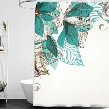 

With Hooks Hotel Nordic Style 180x180cm Easy Install Soft Fashion Modern Polyester Flower Printed Shower Curtain Bathroom Decor