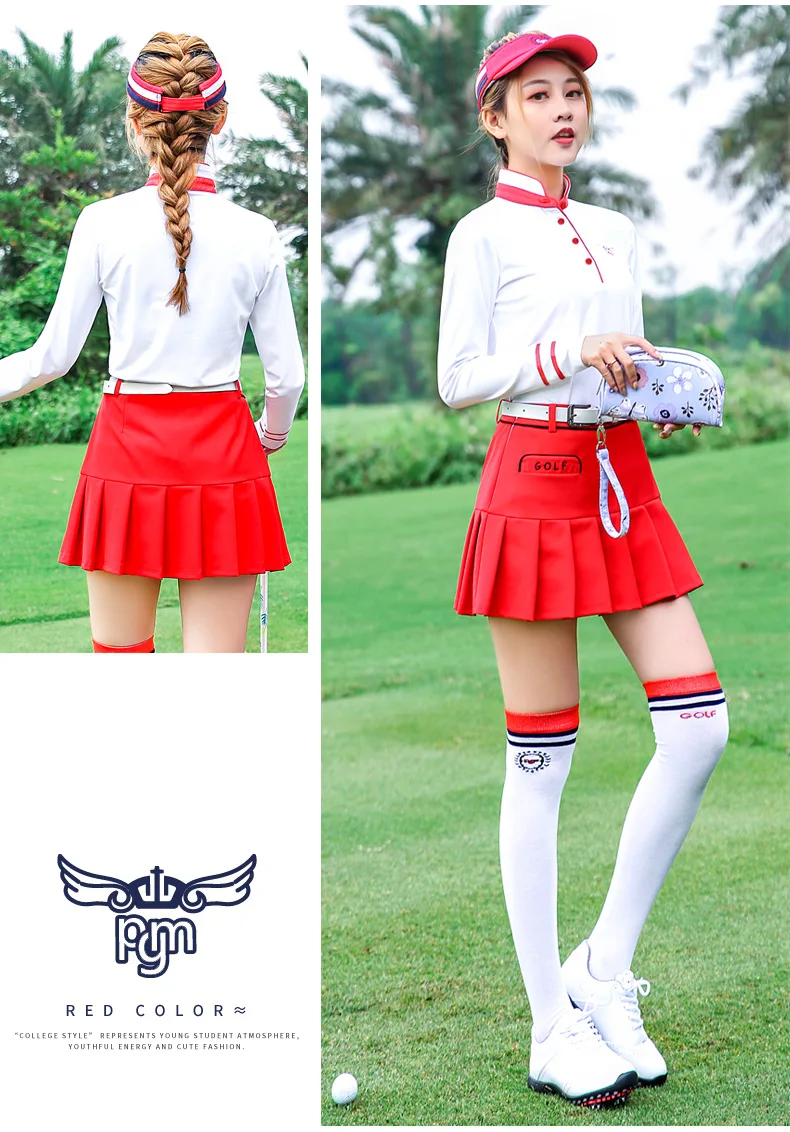 PGM женский комплект одежды для гольфа, Дамский дышащий Быстросохнущий комплект с юбками, спортивная одежда с длинными рукавами, костюмы для гольфа/тенниса