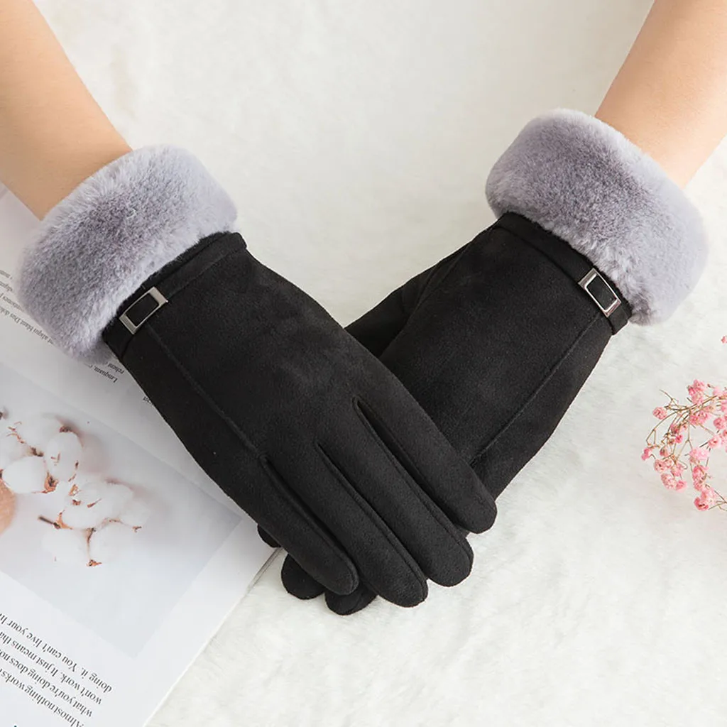Модные зимние перчатки женские бархатные утепленные варежки двойные толстые плюшевые наручные женские перчатки для вождения Luvas de mulher L58
