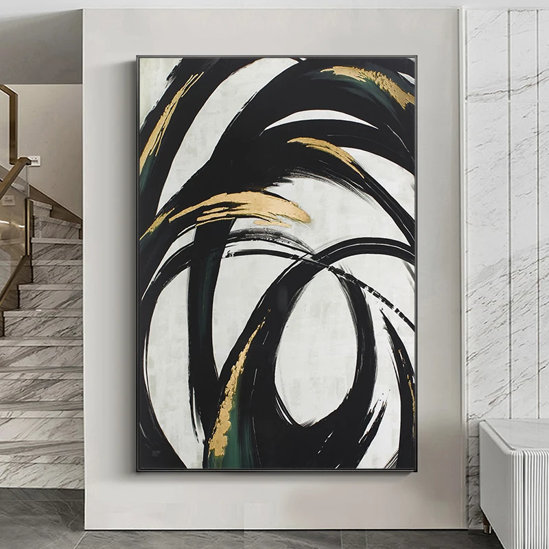 

Hand Painted Abstract Painting Wall Art Canvas Painting Modern Art Minimalist Painting Home Decor Black White Gold Painting