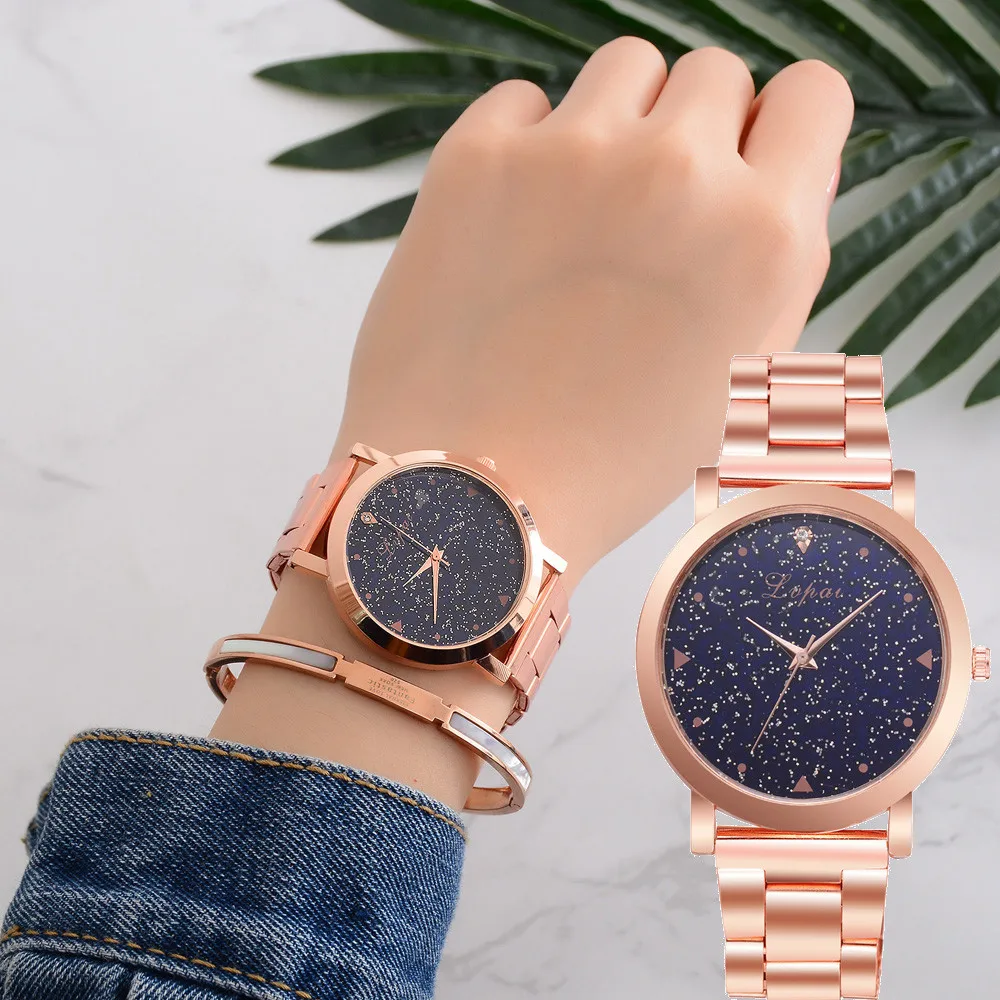 

Lvpai Simple Women's Casual Quartz Steel Belt Watch Analog Rose Gold Watch Wrist Watch Blue Gypsophila dial diamond femme watch