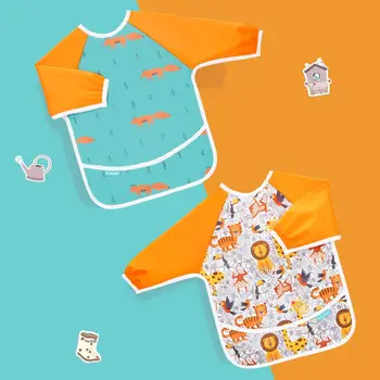 

HappyFlute 2pcs/setLong Sleeved Bib/Baby Bib/Toddler Bib/Smock, Waterproof, Washable, Stain and Odor Resistant, 6-24 Months Baby