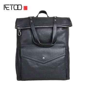 

AETOO Leather shoulder bag, men's large-capacity head leather travel bag, multi-purpose bag, leisure travel backpack