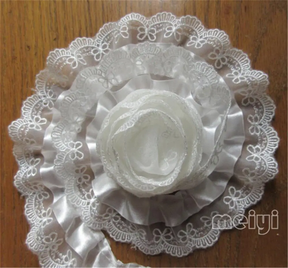 1yard High Quality 2 Layer Pleated Bowknot Embroidered Lace Trim Ribbon