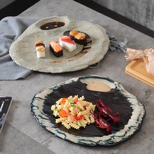 Creative Japanese Ceramic Divided Plate Dumplings French Fries with Vinegar Salad Sauce Plate Western Sushi Steak Plate