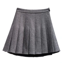 Плиссированные мини-юбки размера плюс 4XL с высокой талией, шерстяные серые плиссированные Корейские осенние зимние женские черные юбки