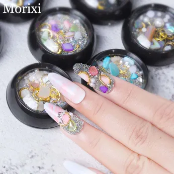 

Nail art crystal diamond natural shell flakes gold metal frame beads 8 colors ocean storm style nail art rhinestones MZ163