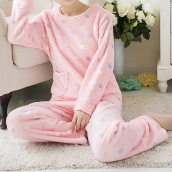 

Winter Pajamas Women Korean Sleepwear Cute Cartoon Flannel Pajamas Set Velvet Warm Pijama Round Neck Pyjama Homewear Robe Sets