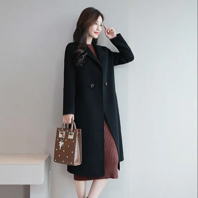 Fashion Faux Wool Blend Coat Korean Womens Woolen Vintage Female Coat Winter Women Ladies Long Outerwear Coats Basic Jackets