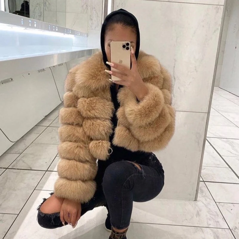 FURSARCAR 2021 New Fashion Natural Real Fur Coat Women Full Pelt Genuine Fox Fur Short Jacket Winter Thick Real Fur Overcoats