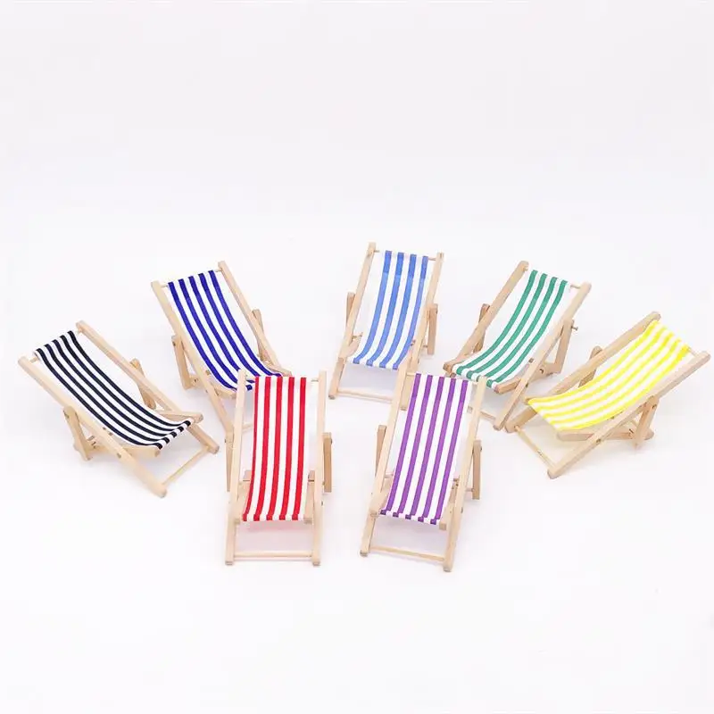 

Chaise Longue 1:12 Dollhouse Folding Mini Beach Lounge Chair Dollhouse Miniature Chairs Garden Furniture Stripe Deck Chair