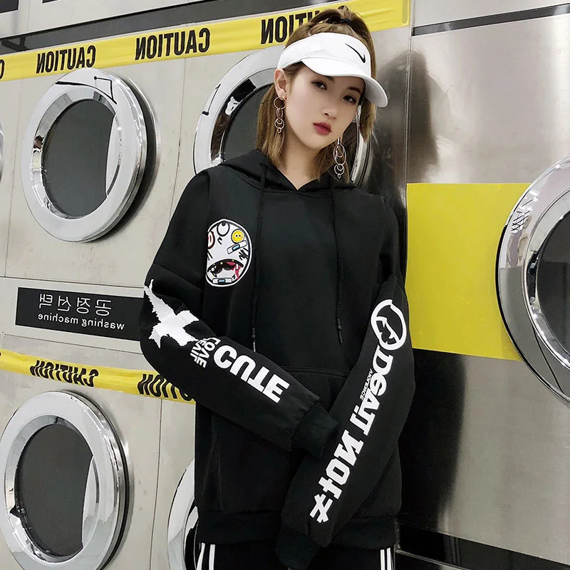 

Hong Kong Style MEN'S Hoodie 2018 New Style Autumn Cool Cartoon Printed Loose-Fit Hoodie Youth Large Size Couple Clothes