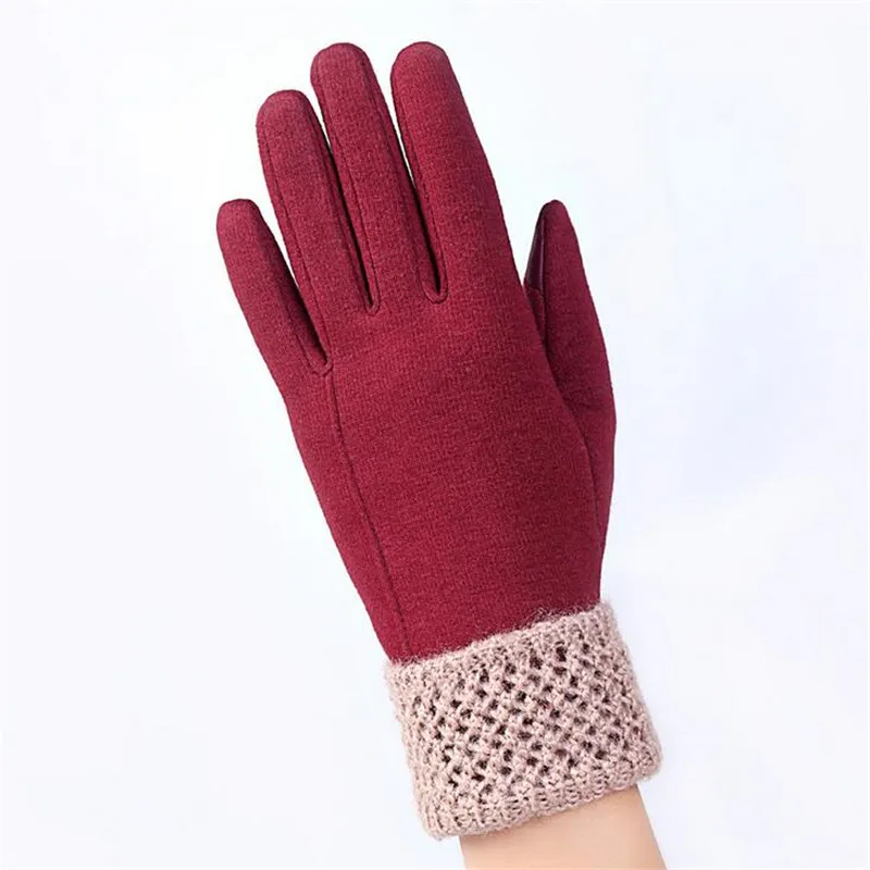 Женские зимние перчатки для улицы с сенсорным экраном, теплые варежки, женские мотоциклетные перчатки с полным пальцем, утепленные плюшевые элегантные варежки - Цвет: C-red
