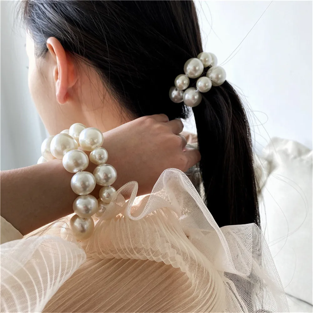 Hair Clips Hair Accessories Woman Big Pearl Hair Ties Fashion Korean Style Hairclips Hairband Scrunchies Girls Ponytail Holders Rubber Band Hair Accessories