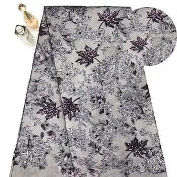 

leaf pattern embroidered net lace fabric with shining sequins african lace nigeria tulle net fabric for fashion dress