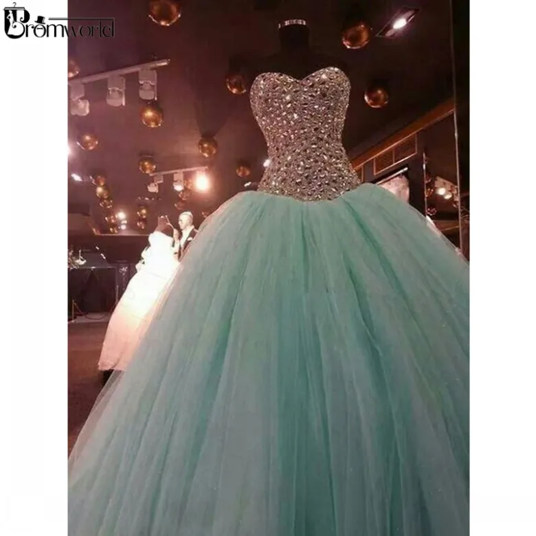 Mint Vestidos 15 anos, Розовое Бальное платье, бальные платья, милое Тюлевое платье-дебютантка, 15 лет, хрустальные Мятные платья для выпускного вечера - Цвет: Mint