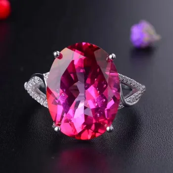

MEIBAPJ REAL NATURAL LARGE PINK TOPAZ GEMSTONE RING FOR WOMEN 925 STERLING SILVER FINE WEDDING JEWELRY