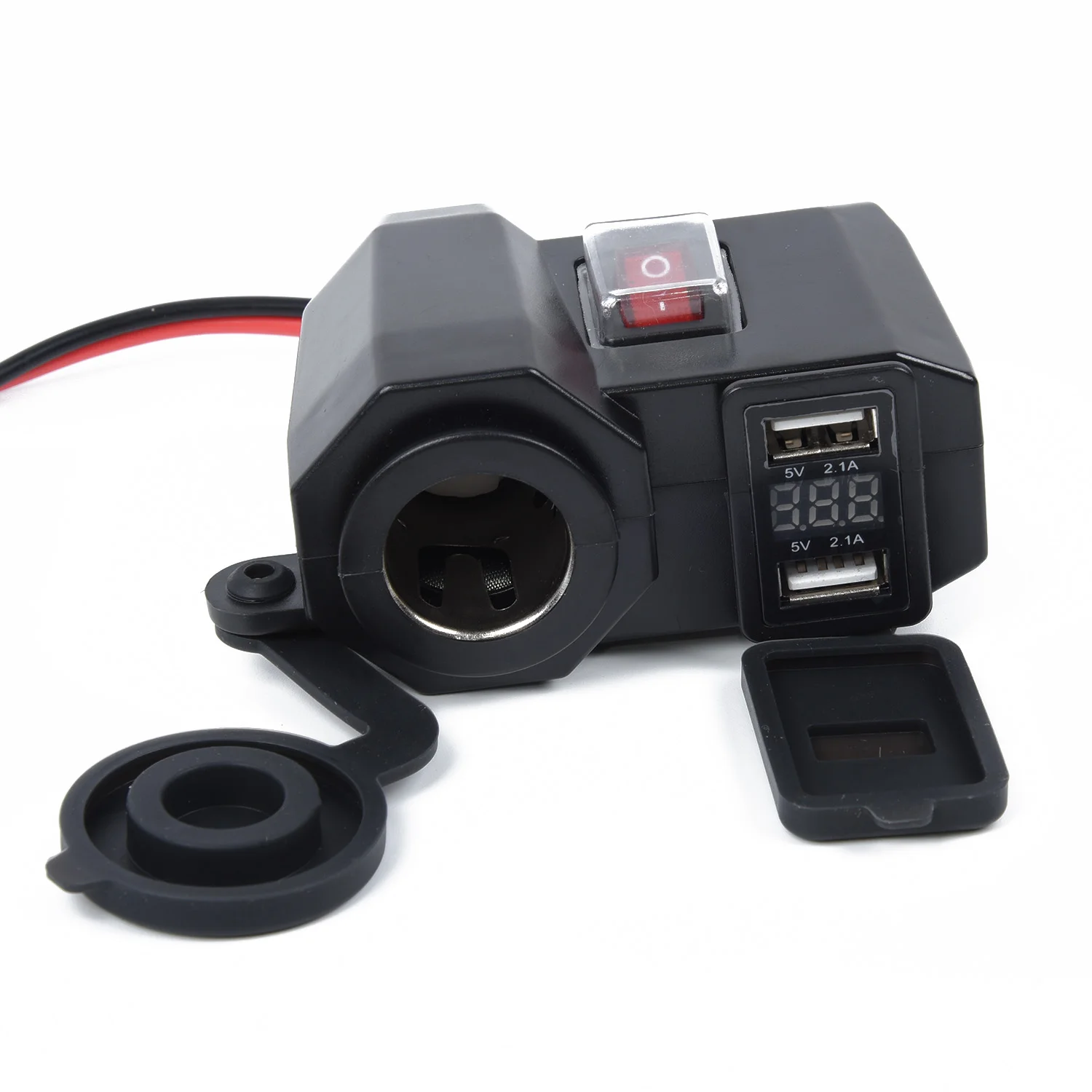

12V-24V Motorcycle LED Voltmeter Dual Quick USB Charger Cigarette Lighter Socket Outlet+Switch Socket Plug Accessorie With Wire