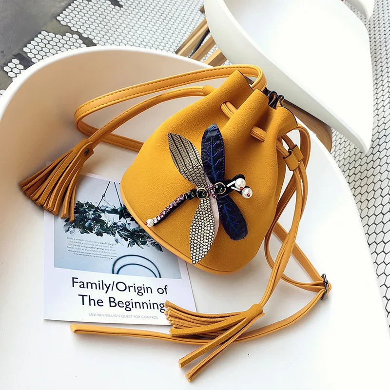 

New Style WOMEN'S Bag 2018 Korean-style Dull Polish Dragonfly Bucket Bag Casual Pull-belt Shoulder Bag Fashion Shoulder Bag