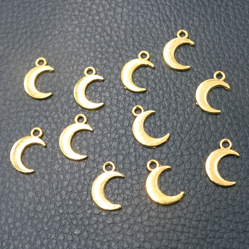 50pcs Silver Plated Cute Mini Moon Pendants Earrings Bracelet Accessories DIY Charms For Jewelry Carfts Making 14*10mm A601