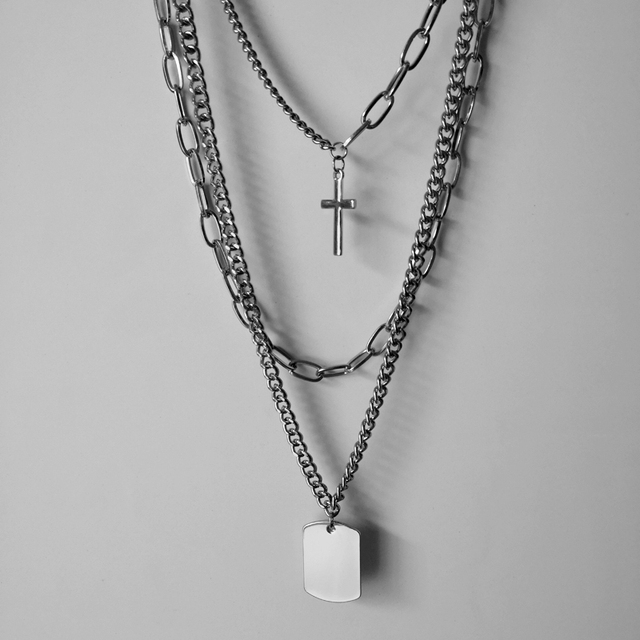 Multi-chain Chocker Necklace Women Cross Dog Tag Pendant Necklace Punk Rock Exquisite Clavicle Collar