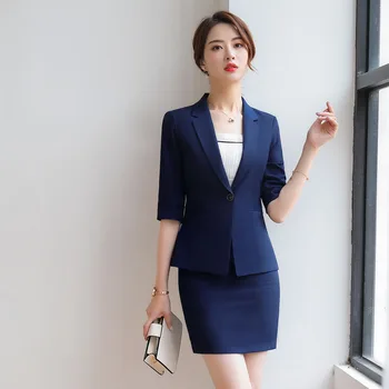 

Money Occupation Pack Suit Female Two Piece Skirt Black Middle Sleeve One Grain Buckle Suit Positive Pack 831