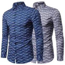 2019 мужские рубашки с длинным рукавом модные мужские s этнический стиль винтажный принт тонкий длинный рукав платье рубашка блузка топы