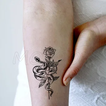

Waterproof Temporary Tattoo Stickers Black Rose Flower Snake Small Size Tatto Flash Tatoo Fake Tattoos for Man Kid Girl Women