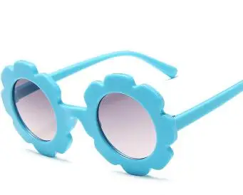 Новые солнечные очки с цветком для детей, милые детские удобные цветные очки для мальчиков и девочек, круглая оправа с лепестками - Цвет линз: blue