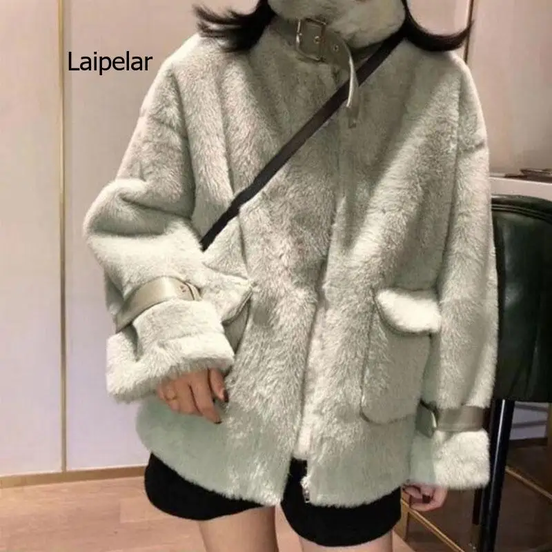 

Пальто из искусственного меха, Женская Толстая зимняя повседневная куртка, пальто из кроличьего меха, теплая пушистая Свободная верхняя одежда, модная женская парка