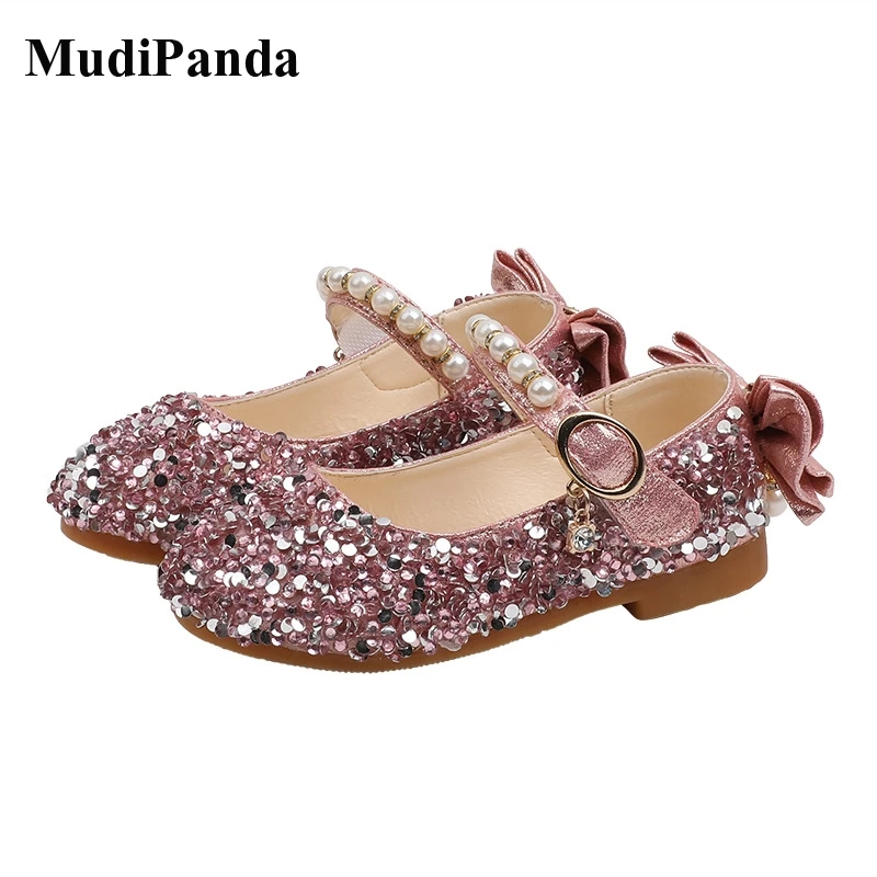 

MudiPanda Children Princess Dance Shoes For Student Girls High Heel Sandals Dress Kids Leather Glitter Crystal Shoes Party