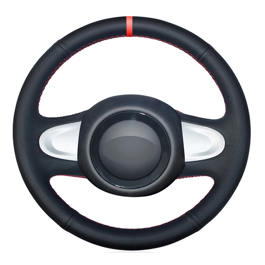 Black PU Faux Leather Red Marker Car Steering Wheel Cover for Mini ...