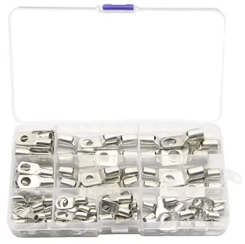 

90Pcs/Set Copper Cable Lug Kit Bolt Hole Tinned Battery Terminal Copper Nose Wire Connector Crimped Soldered Terminalor Kit