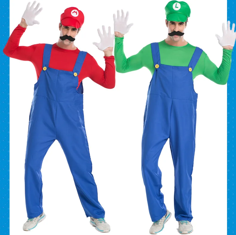 Super Mario Bros Luigi, шляпа сантехника, костюм с бородой, маскарадный костюм Марио, маскарадный костюм на Хэллоуин, нарядное платье для родителей и детей, взрослых, детей, женщин