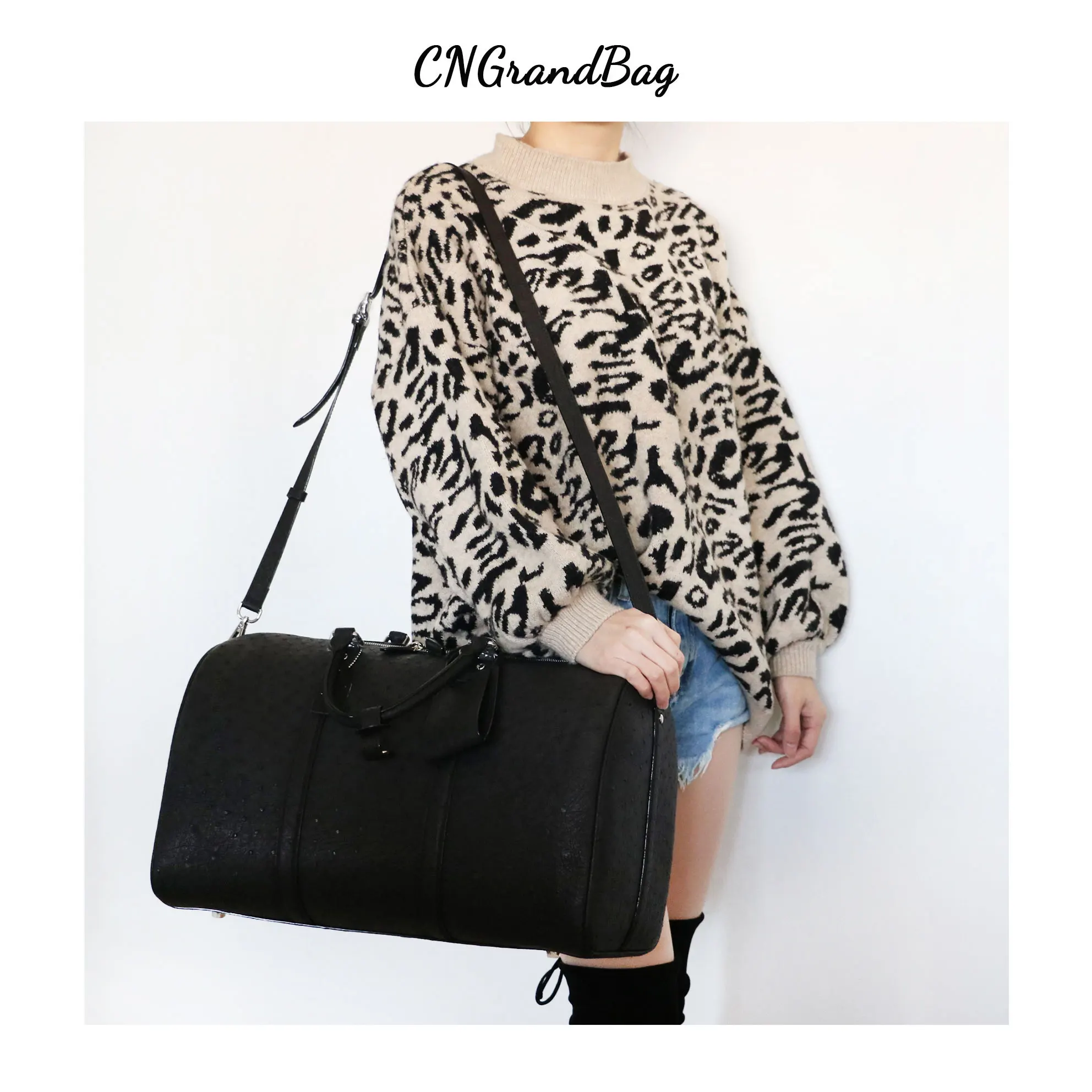 100% Genuine Ostrich Leather Travel Duffle Bag Super Capacity Luggage Hold All Travel Bags Real Ostrich Skin Travel Handbags