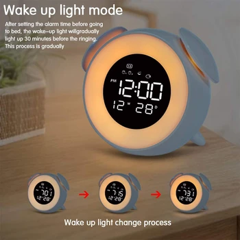 

Kids Alarm Clock Press Control Night Light for Bedrooms, Multiple Alarm Sounds Sunrise and Sunset Simulation, Snooze Function Wa