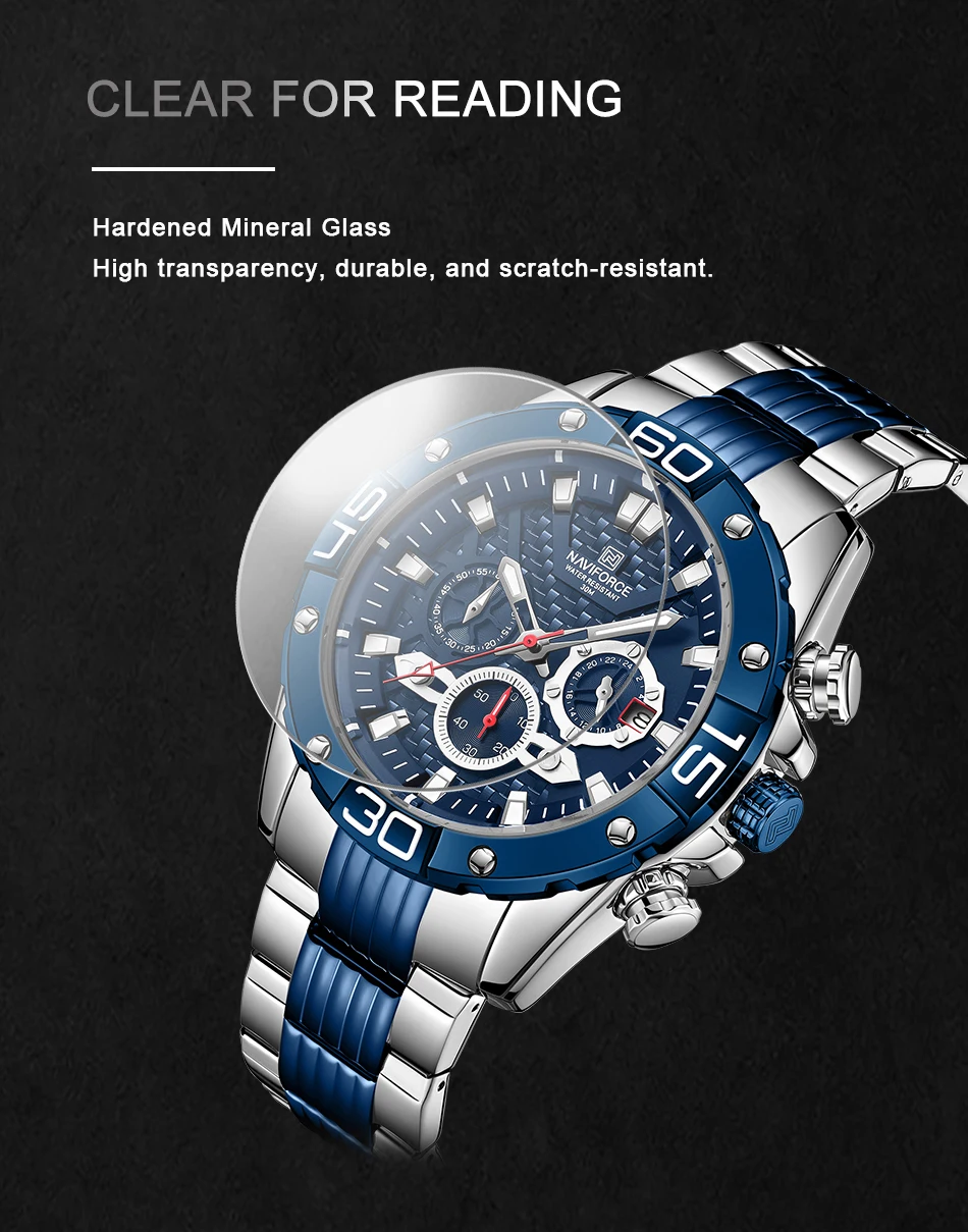 Chronograph Men Watch Military Sport Wrist Watch Silver Blue Quartz Steel Waterproof Watches Multifunction Male Clock Naviforce