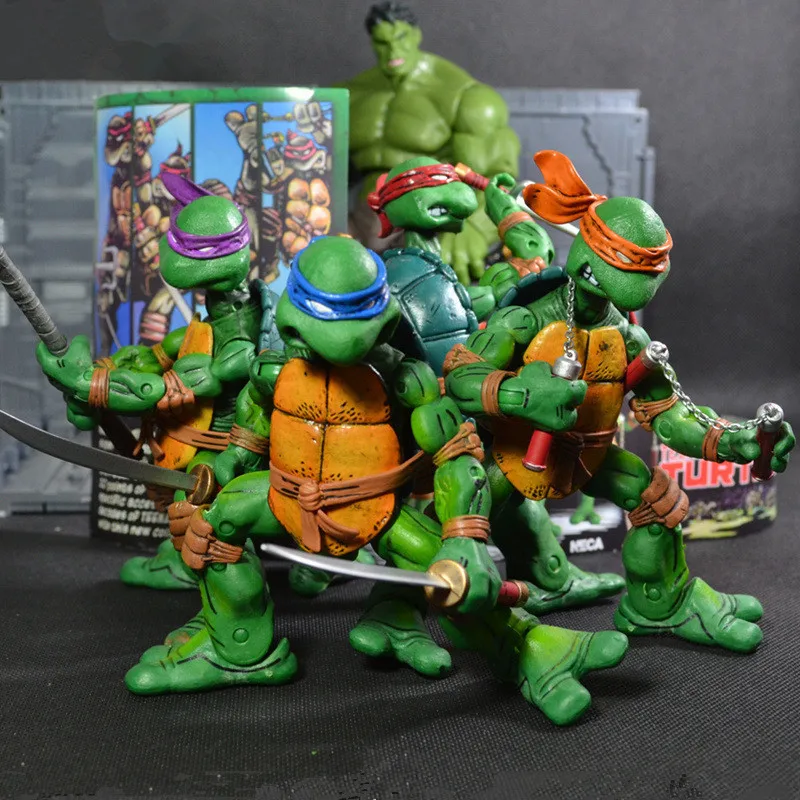 

4pcs/lot The sewer turtles anime action figure prefect quality Ninja soldiers handmade toys for children home decoration