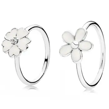 

Baofu New 925 Sterling Silver Ring White Daisy Flower Lucky Clover European Style Suitable For Original Female Gifts