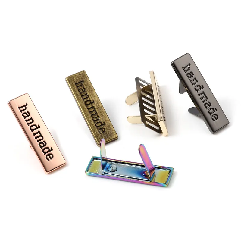 5 Sets (2 PCs/Set) Handmade Metal Label Tags Rectangle Printed Clothes Jeans Shoes Bags Labels DIY Sewing Crafts