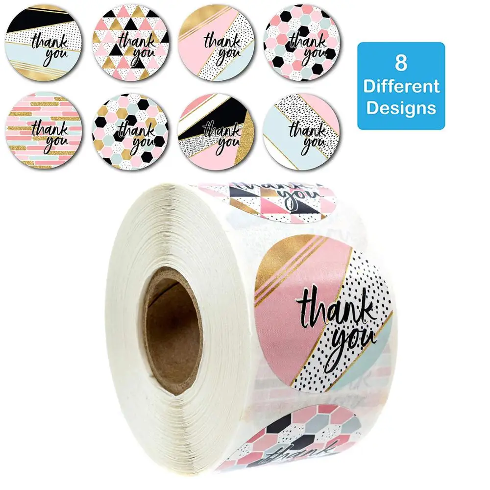 

500 Thank You Stickers Tag Per Roll Geometric Modern Thank You Stickers for DIY Party Decoration Sticker Envelope Clothing Label