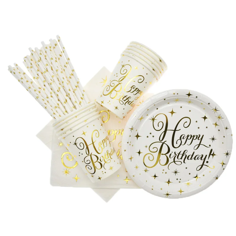 Birthday Party paper Plates Wedding Decorations Set Gold Star Disposable Tableware Paper Cup Straws Home Party Supplies for Kids