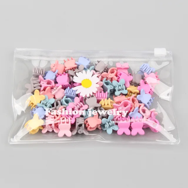 50PCS/Set Small Hair Crabs For Girls Acrylic Cute Candy Color Flower Star Hair Clip Clamp Children Mini Hairpin Hair Accessories Butterfly-C50PCS