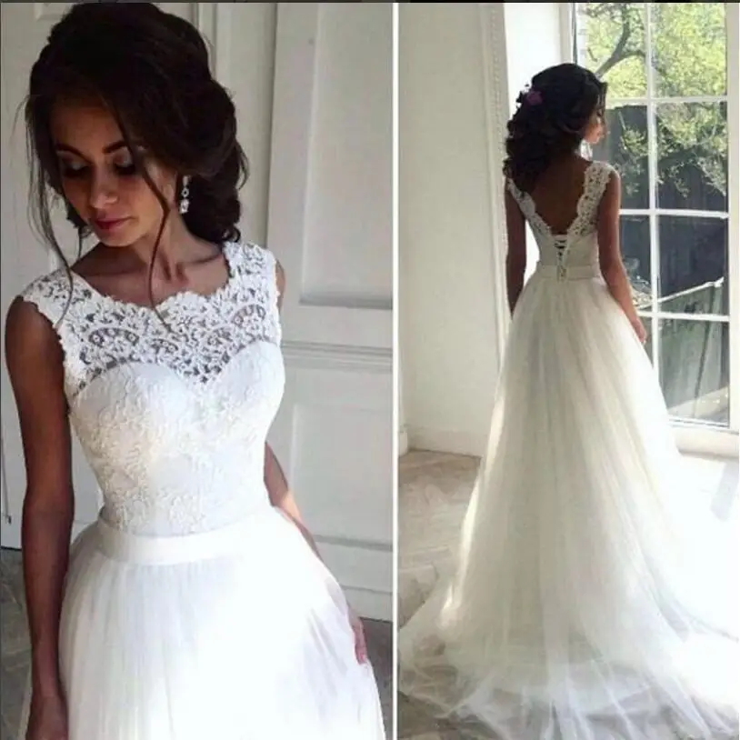 

Lace Cheap robe de mariee 2019 Beach Wedding Dresses vestido de noiva A-line Tulle Bridal gown Vintage Chic Long Wedding dress