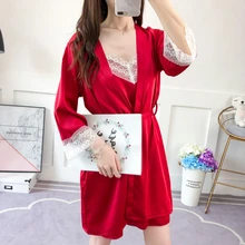 Сексуальная пижама Домашняя одежда костюм весенняя и осенняя Ночная рубашка кружевной ремень халат Летняя женская ночная сорочка Свадебные халаты халат