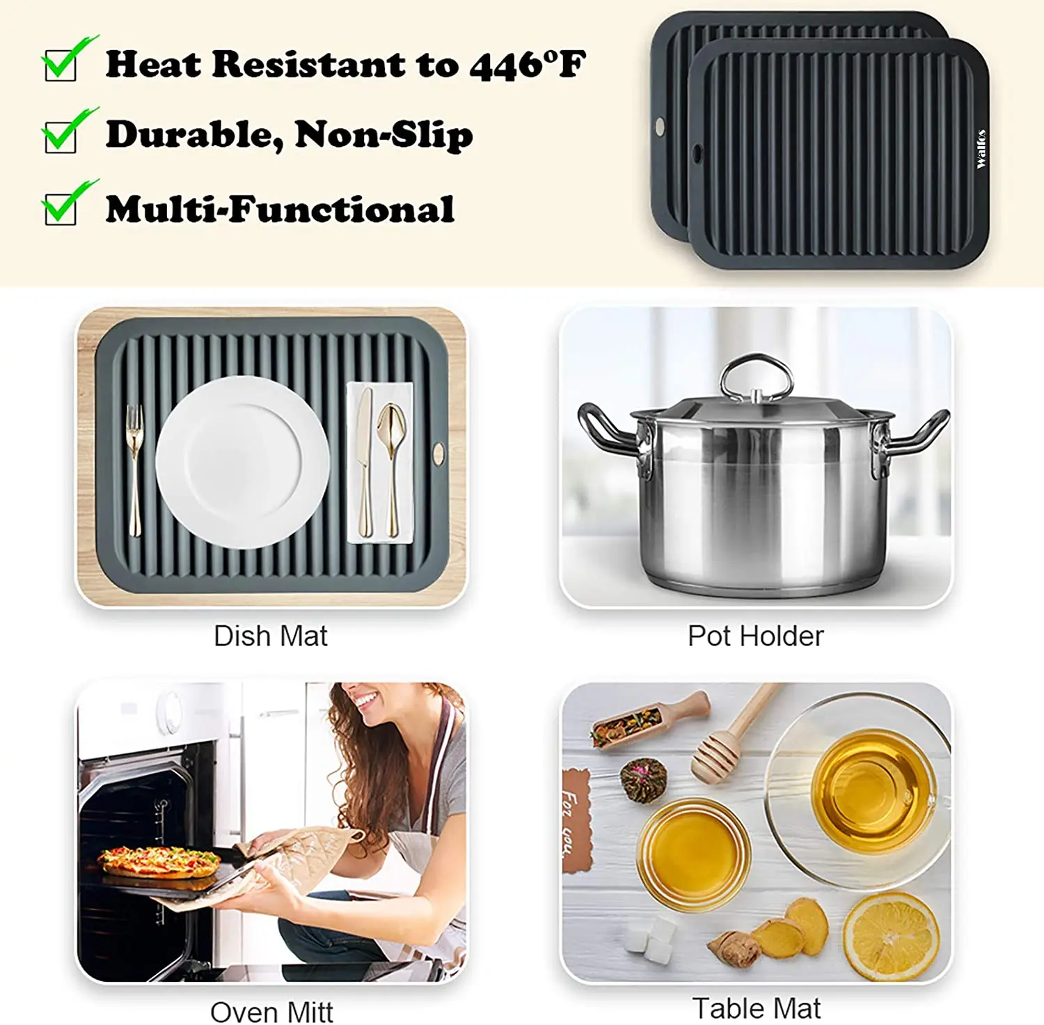 WALFOS Multi-Purpose Versatile Trivet Mat silicone baking mat Flexible Silicone Hot Pad Silicone Trivets Heat Resistant For Hot Pots and Pans